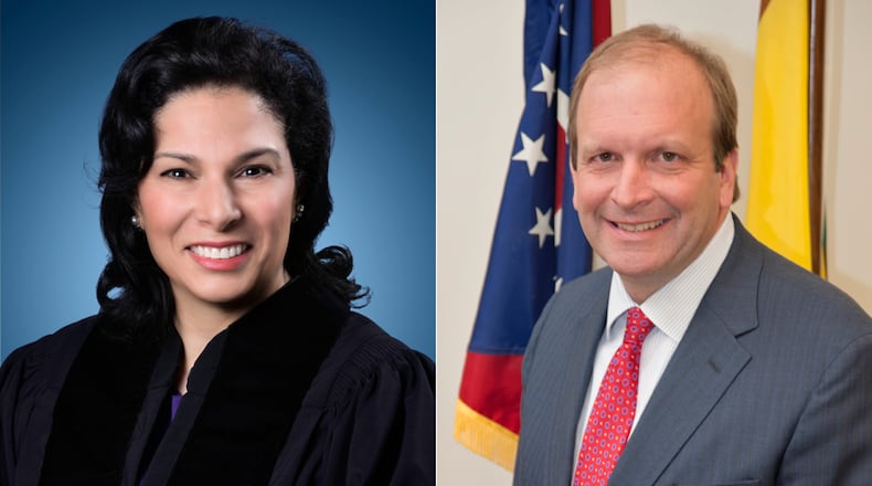 Republican incumbent Pat DeWine (right) and Democratic challenger Marilyn Zayas (left) are competing for one of two state Supreme Court Justice seats on the November 2022 ballot.