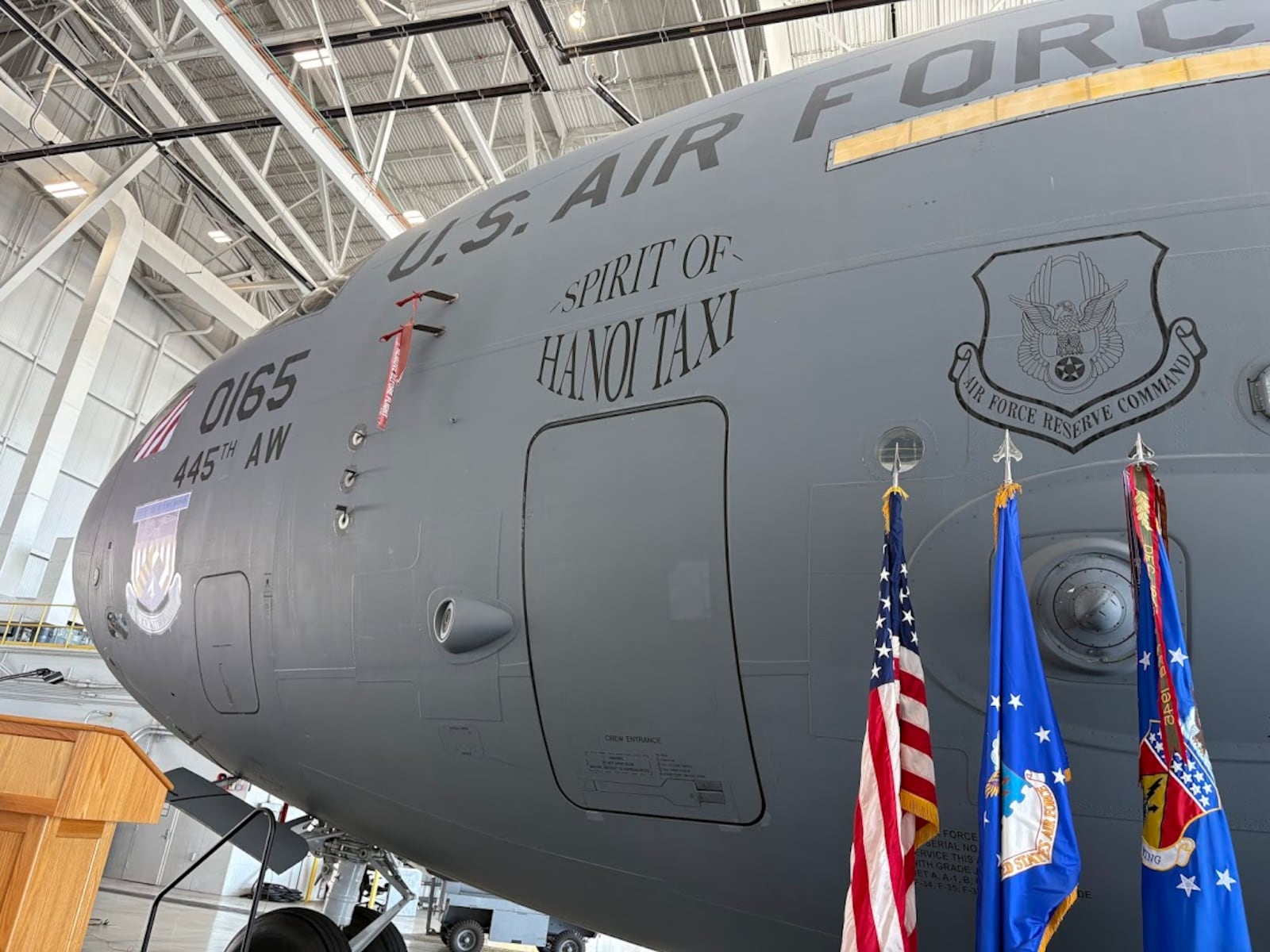 A C-17 at the 445th Airlift Wing, renamed the "Spirit of Hanoi Taxi." THOMAS GNAU/STAFF