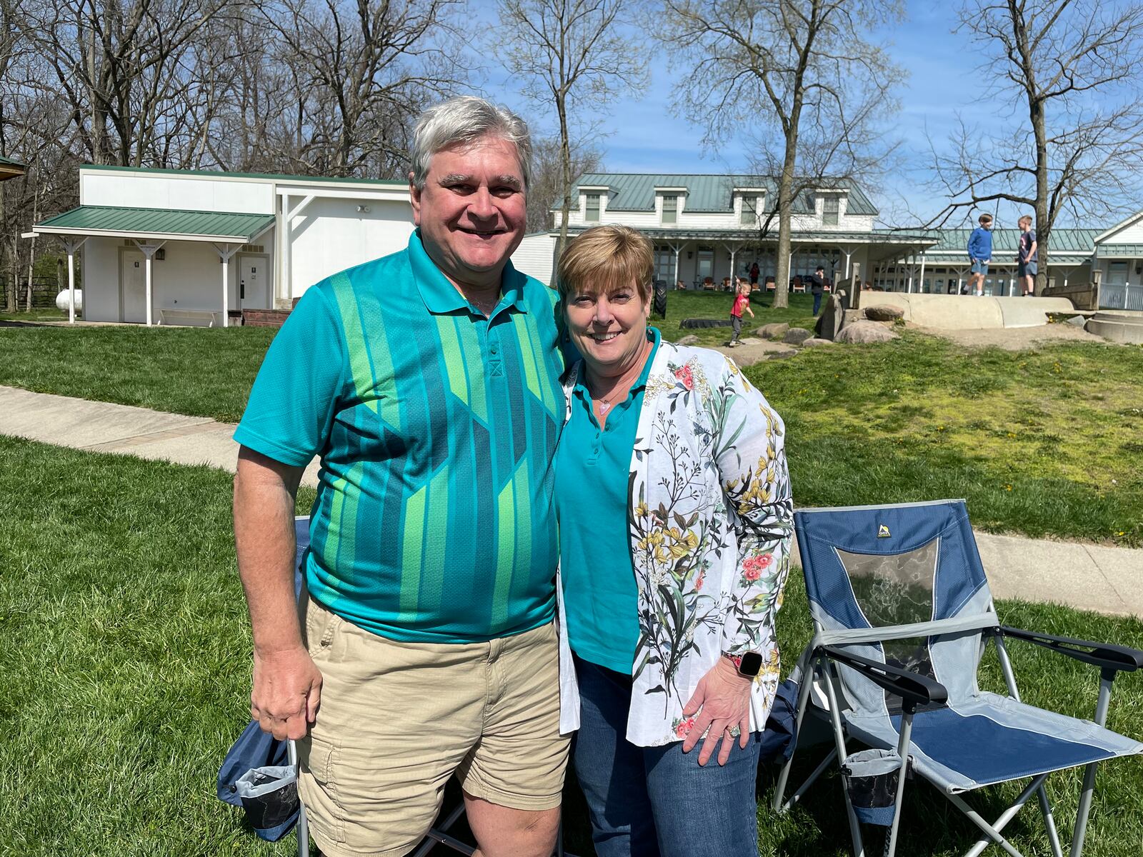 Jeffrey Cambbell and his wife, Lisa Johnson from Ann Arbor, Michigan were at Aullwood Audubon in Dayton on Monday, April 8, 2024 for the eclipse. NATALIE JONES / STAFF