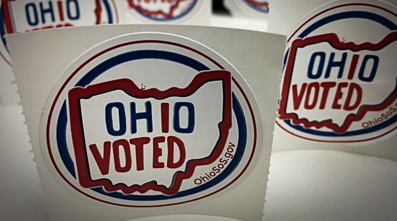 Ohio voting stickers. MARSHALL GORBY\STAFF