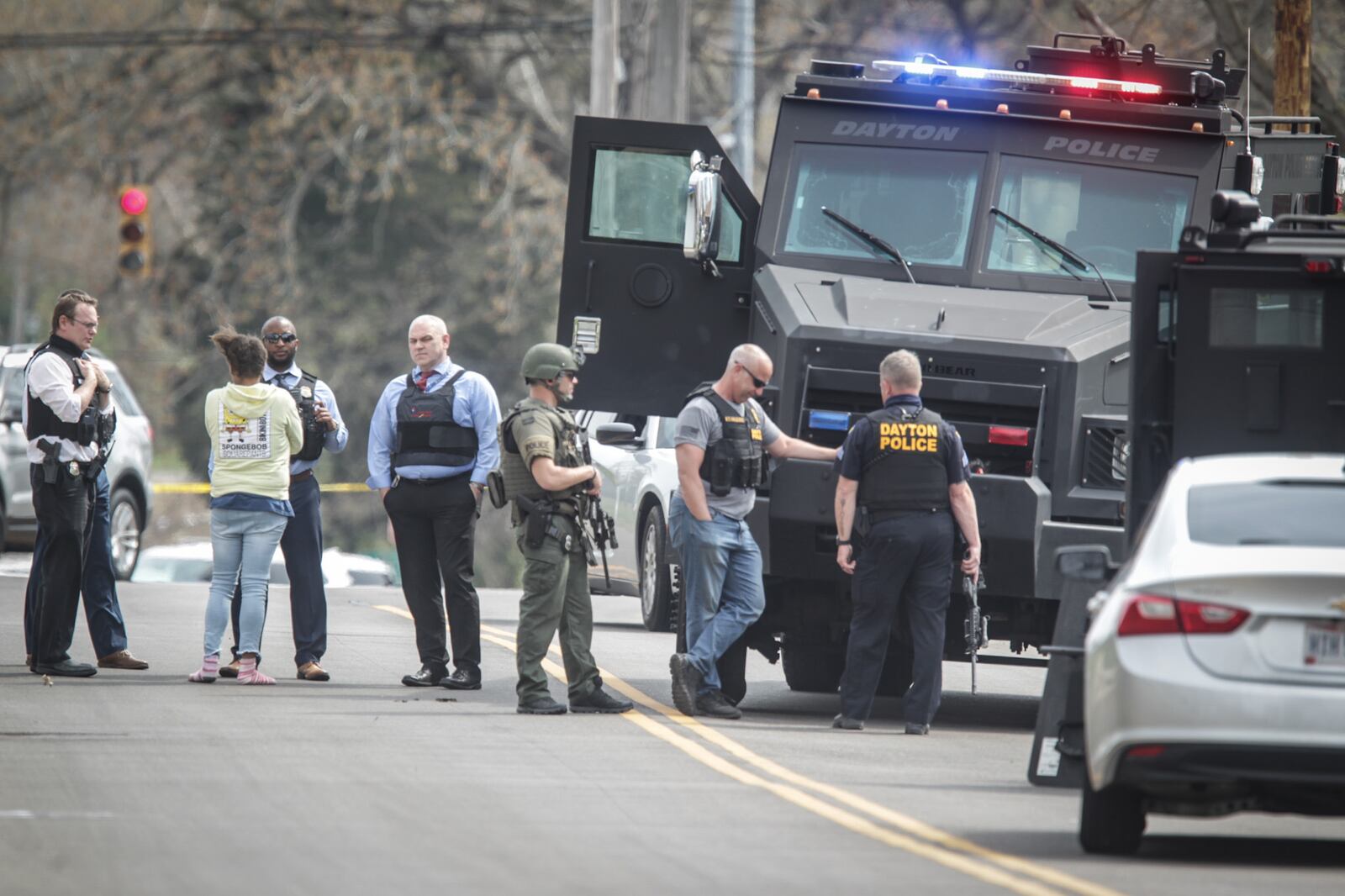 One person was taken into custody after Dayton police and SWAT crews responded to West Hillcrest Avenue is response to a person wanted in Columbus. JIM NOELKER / STAFF