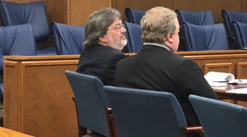 Riverside Councilman Steve Fullenkamp, left, waits in Montgomery County Common Pleas Court during a September 2016 hearing. WILL GARBE / STAFF
