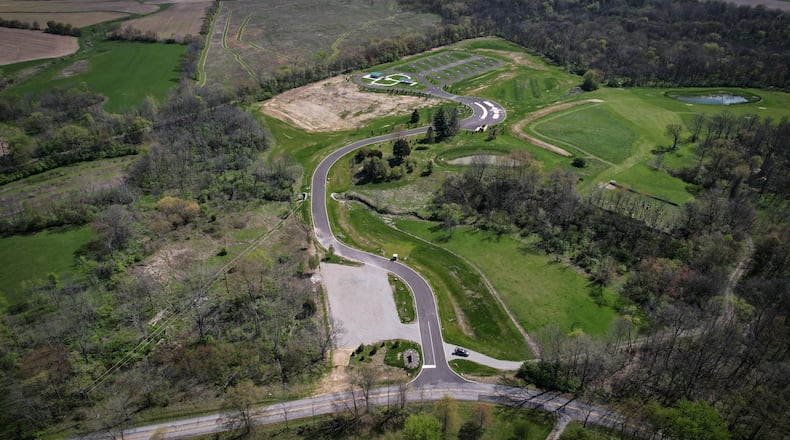 The Greene County Parks' first full campground is nearly completed at Caesar Ford Park on Stringtown Road east of Xenia. Stringtown Road is on the bottom of this photograph. JIM NOELKER/STAFF