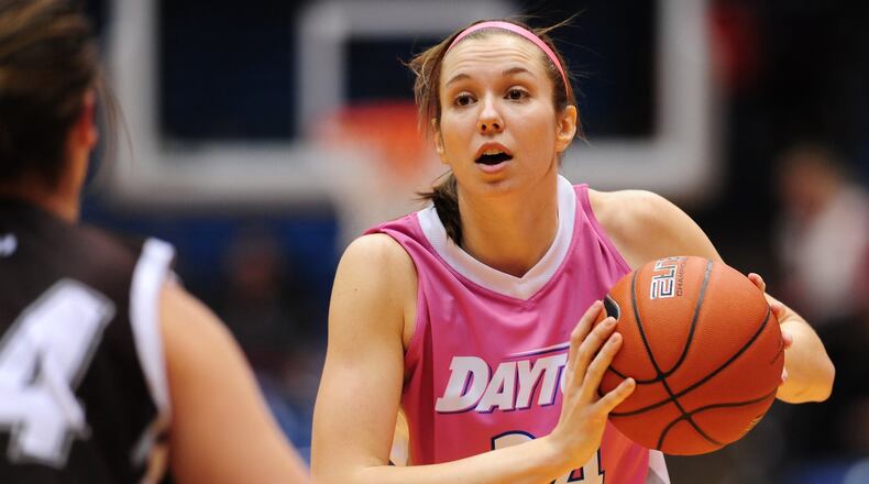 Dayton's Justine Raterman looks to make a pass against St Bonaventure in 2012. ERIK SCHELKUN/CONTRIBUTED