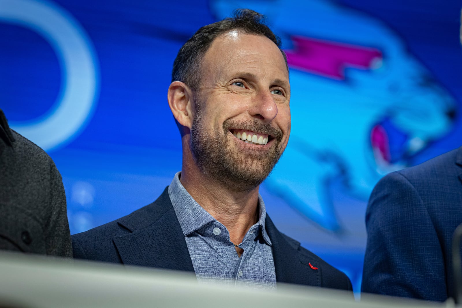 Jeffrey Housenbold, CEO and president of MrBeast, poses for a picture during a Nasdaq closing bell ceremony Wednesday, July 23, 2025, in New York's Times Square. (AP Photo/Stefan Jeremiah)