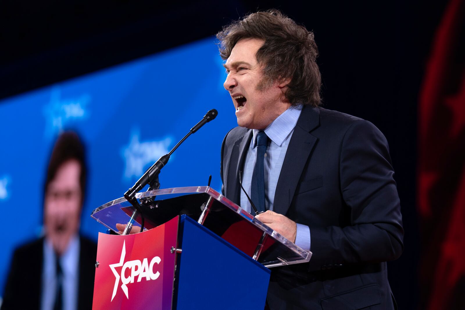 FILE - Argentina's President Javier Milei speaks at the Conservative Political Action Conference (CPAC) at the Gaylord National Resort & Convention Center, Feb. 22, 2025, in Oxon Hill, Md. (AP Photo/Jose Luis Magana, File)