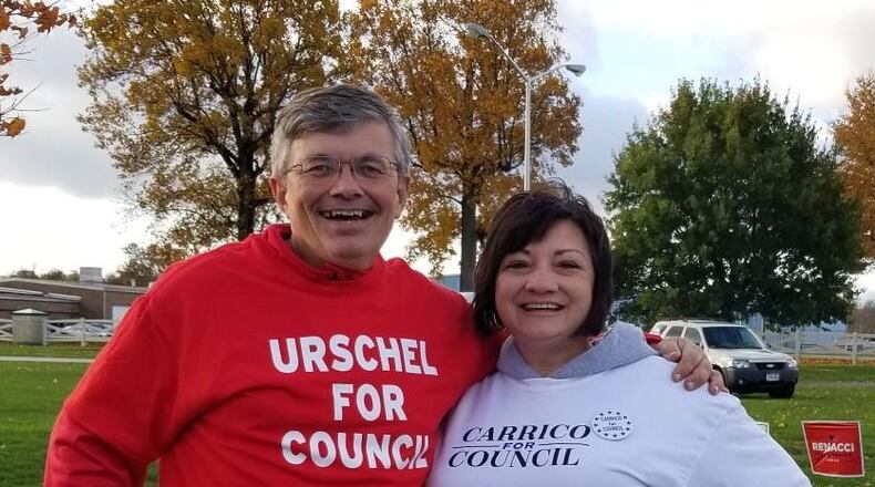 William Urschel (left) stand with Billy Carrico, who came in second as a write-in candidate, during election day in November. CONTRIBUTED