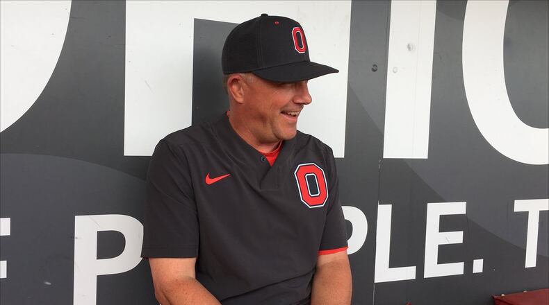 Ohio State baseball coach Greg Beals, a Kenton Ridge grad, meets with the media Wednesday, May 29, 2019, prior to practice in Columbus. Marcus Hartman/STAFF