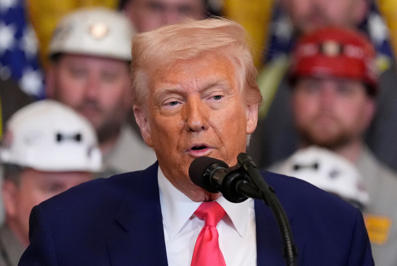 President Donald Trump speaks during an event on energy production in the East Room of the White House, Tuesday, April 8, 2025, in Washington. (AP Photo/Alex Brandon)