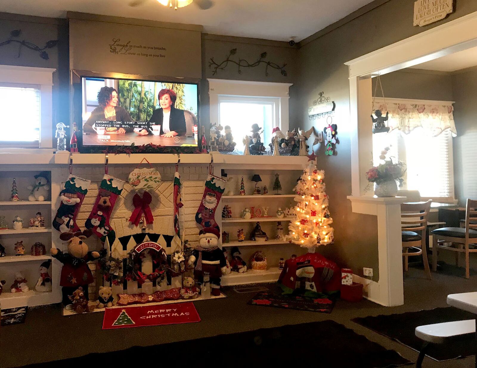 The interior of Hoagie's Pizza House in Harrison Twp.  The restaurant was decorated for Christmas 2017.