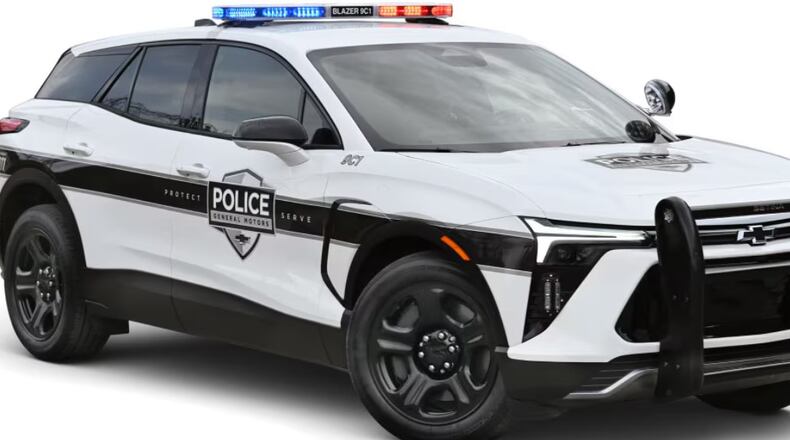 The Oakwood Safety Department has bought a Chevrolet Blazer EV police pursuit vehicle to explore if it “would be a good fit” for the city, safety director Alan Hill said. CONTRIBUTED/GM