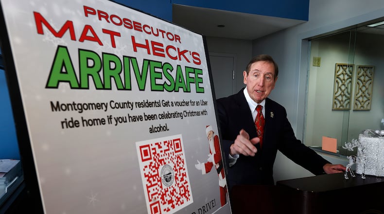 Montgomery Country Prosecutor Mat Heck's talks Monday, Dec. 23, 2024 about the Arrivesafe program for the Christmas season. MARSHALL GORBY\STAFF