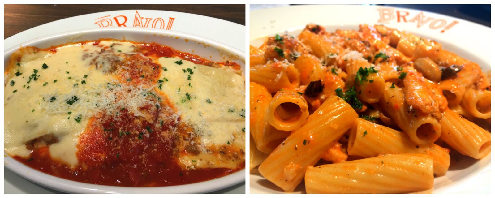 Mama's Lasagna Bolognese and Pasta BRAVO! from BRAVO! Cucina Italiana at the Mall in Fairfield Commons. VIVIENNE MACHI and MICHELLE FONG / STAFF