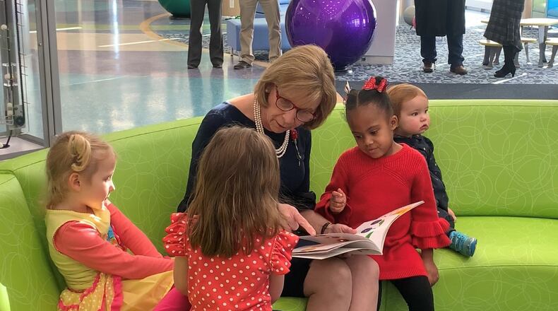 Ohio first lady Fran DeWine reads to children during a Dec. 18, 2019, visit to Dayton Children’s Hospital. SARAH CAVENDER/STAFF