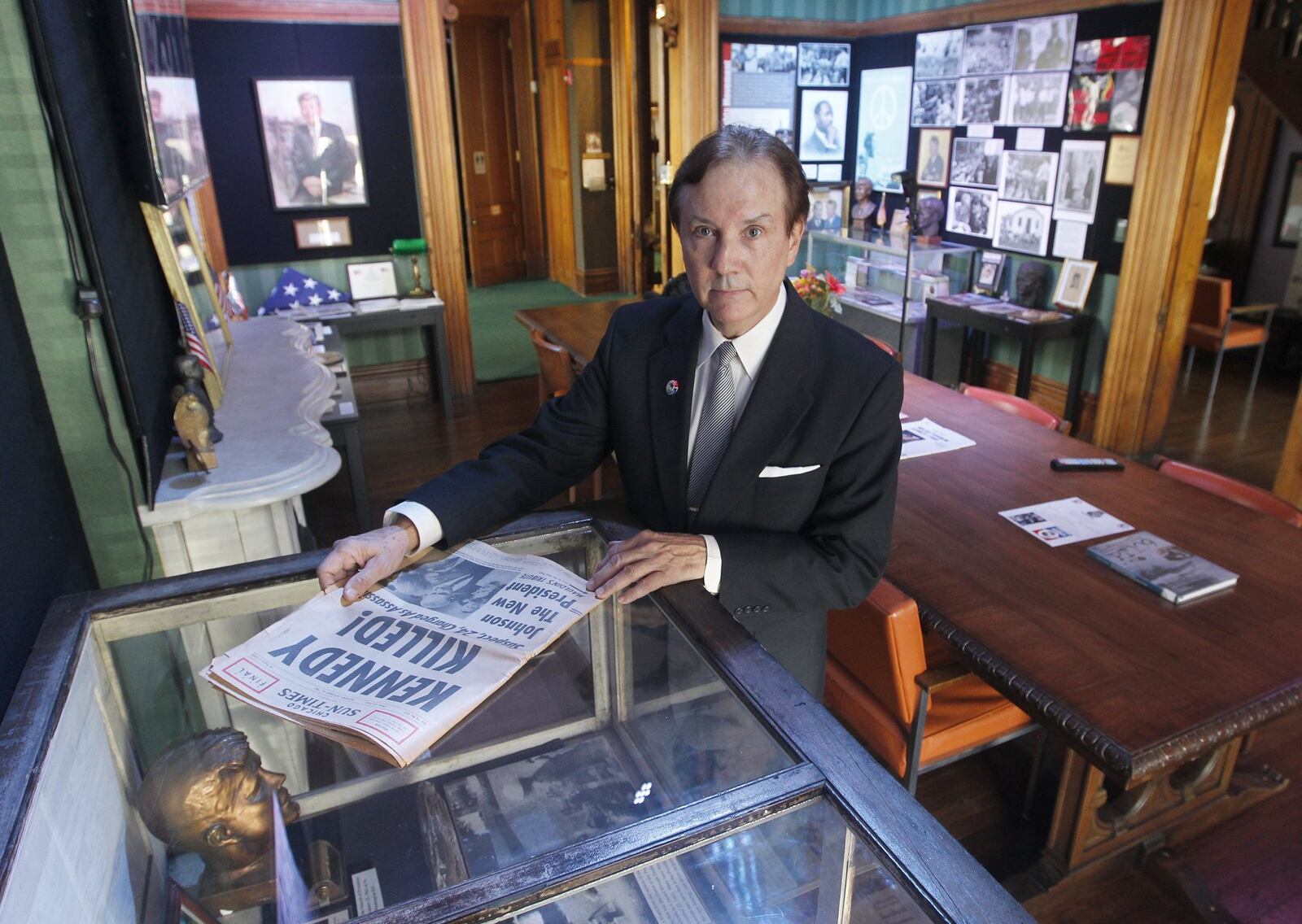 Bill White of Dayton has hundreds of Kennedy artifacts he has collected on display in an exhibit called Glory and Tragedy: JFK and RFK, 1960-1968, at the Dayton International Peace Museum. LISA POWELL / STAFF