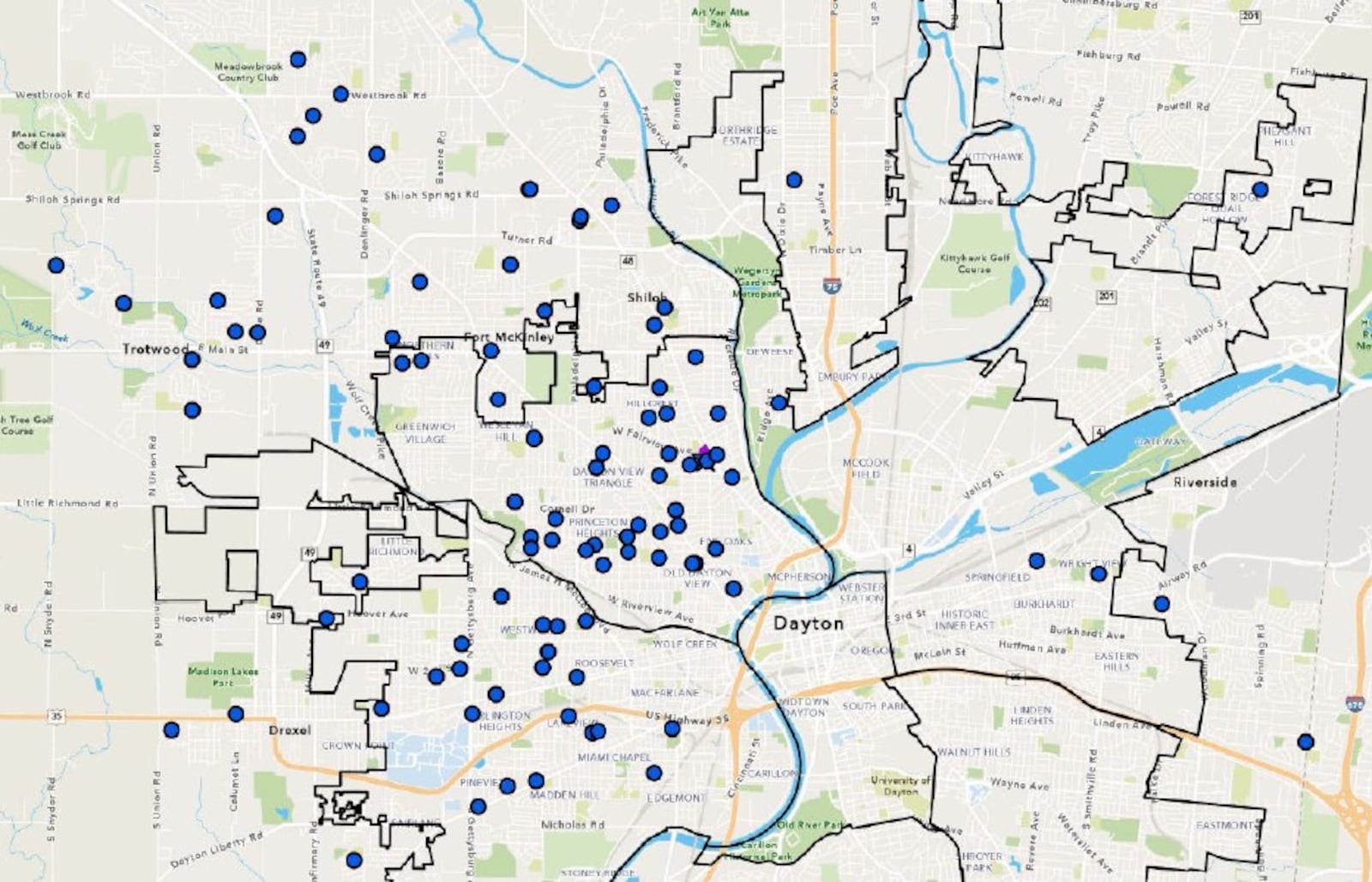 A map of foster care group home locations in Montgomery County. CONTRIBUTED BY THE CITY OF DAYTON
