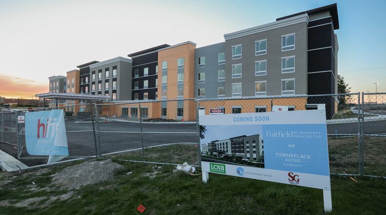 The hotel being constructed on the south edge of the Mall at Fairfield Commons will house both a Fairfield Inn and Suites and Towneplace Suites, both Marriott brands. BRYANT BILLING / STAFF