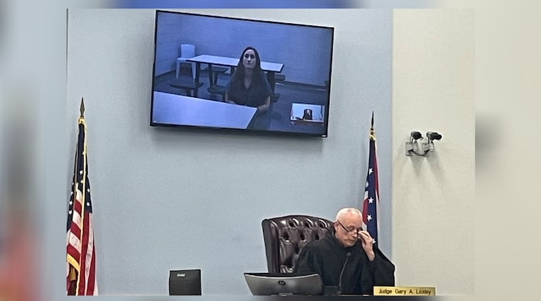 Olivia Clendenin appears for video arraignment Friday afternoon, Jan. 3, 2025, before Judge Gary Loxley in Warren County Municipal Court. JEN BALDUF/STAFF