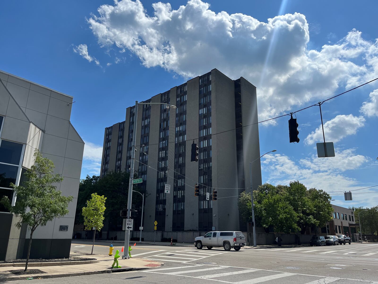 Wilkinson Plaza, a 200-unit, high-rise apartment tower in downtown Dayton, has been emptied out as Greater Dayton Premier Management decides what to do with the property. The building likely will be demolished and replaced with new housing units. CORNELIUS FROLIK / STAFF