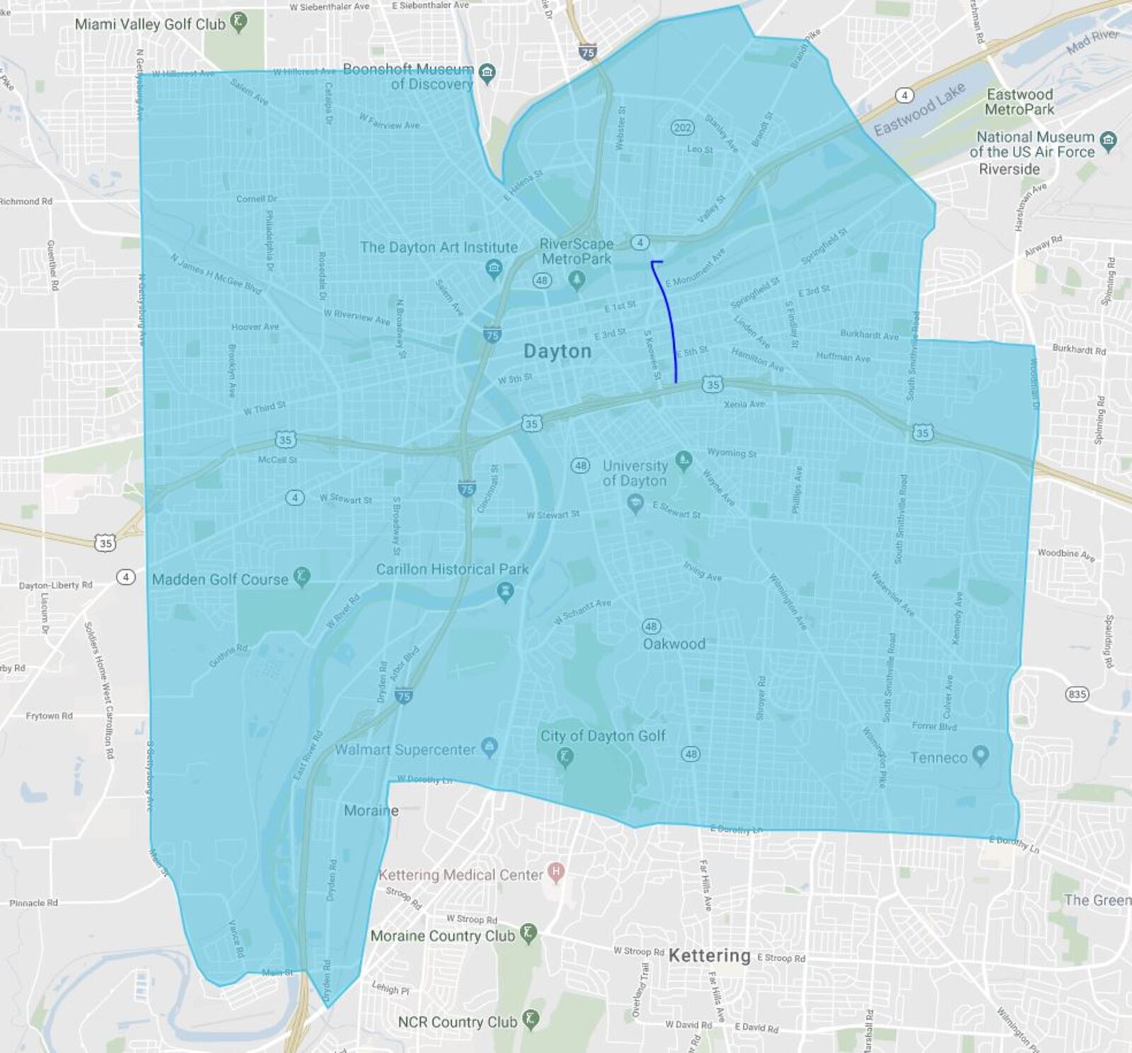 GoPuff delivery area in Dayton