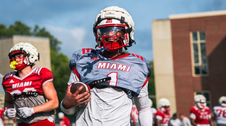 Quarterback Dequan Finn joined the Miami RedHawks this season after one season at Baylor University and four at the University of Toledo, where he was named the Mid-American Conference Player of the Year in 2023 and the season prior was the MVP of both the MAC Championship Game and the Boca Raton Bowl. Coming into this season, he has scored more touchdowns (93) than any current player in college football. MIAMI UNIVERSITY / CONTRIBUTED