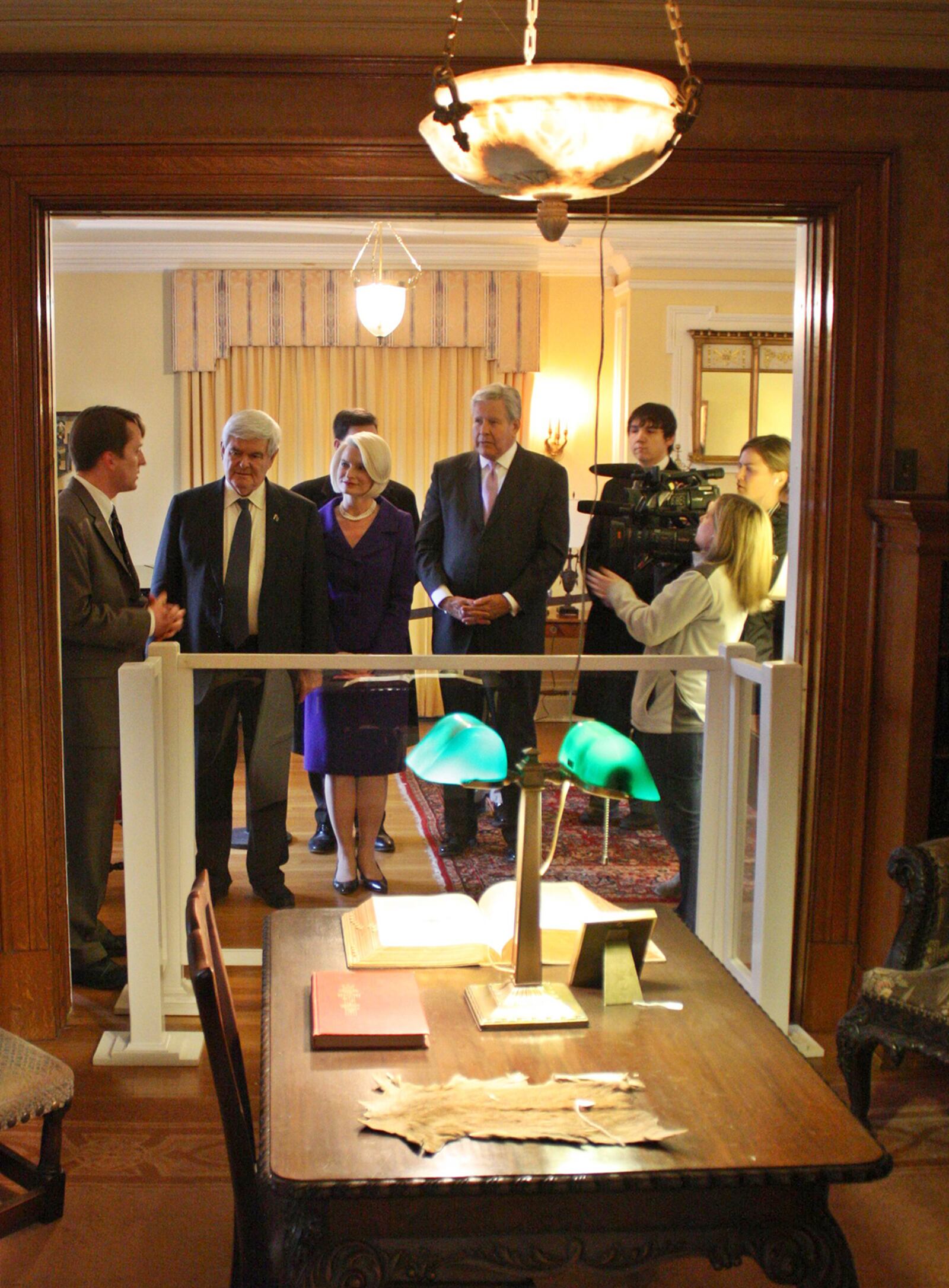 Alex Heckman, vice-president of Dayton History (left) gives a tour of Hawthorn Hill to Newt and Calista Gingrich. CONTRIBUTED PHOTO