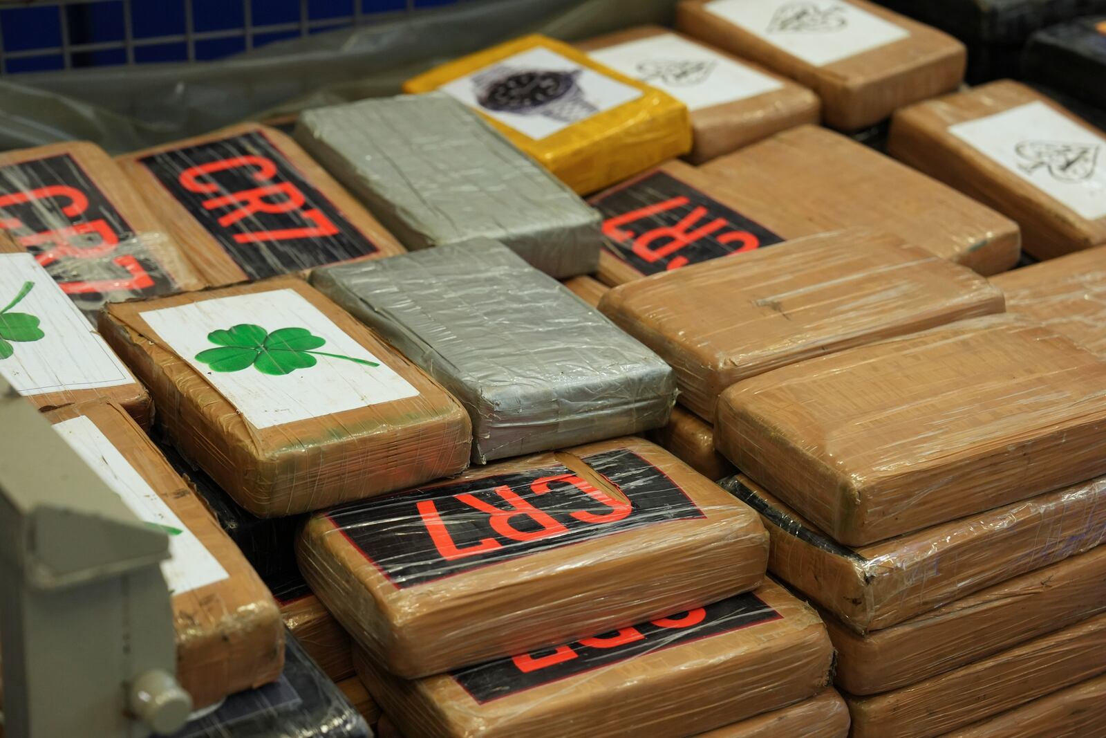 Seized packages of cocaine are presented to media during a news conference at police headquarters in Hamburg, Sept. 27, 2024. (Marcus Brandt/dpa via AP)