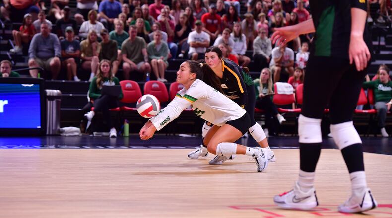 Wright State's Jenny Wessling digs the ball during last week's match at Ohio State. Joe Craven/Wright State Athletics
