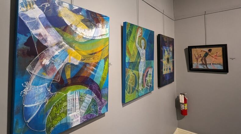 Artists Kim Ceccarelli, Roxanne Grooms, Nancy Shuler, Tamiko Stump and Jessicah Taylor created pieces illuminating the essence of Dayton Contemporary Dance Company for the "Small but Mighty" exhibit presented by Dayton Society of Artists. CONTRIBUTED