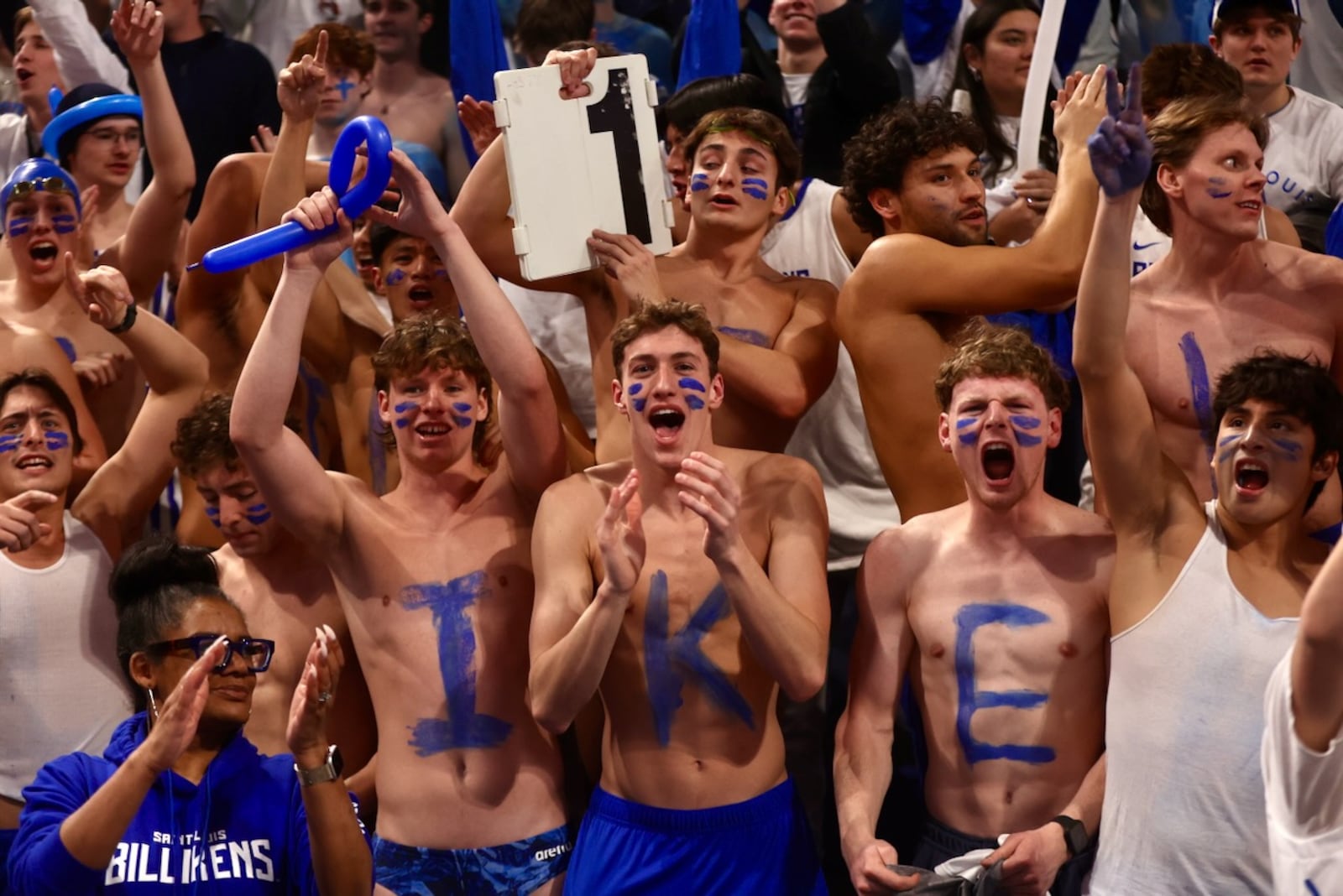 Saint Louis students cheer after a victory against Dayton on Friday, Jan. 30, 2026, at Chaifetz Arena in St. Louis, Mo. David Jablonski/Staff