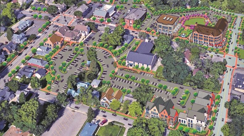 This image shows plans for Centerville’s Uptown project from an aerial view. CONTRIBUTED