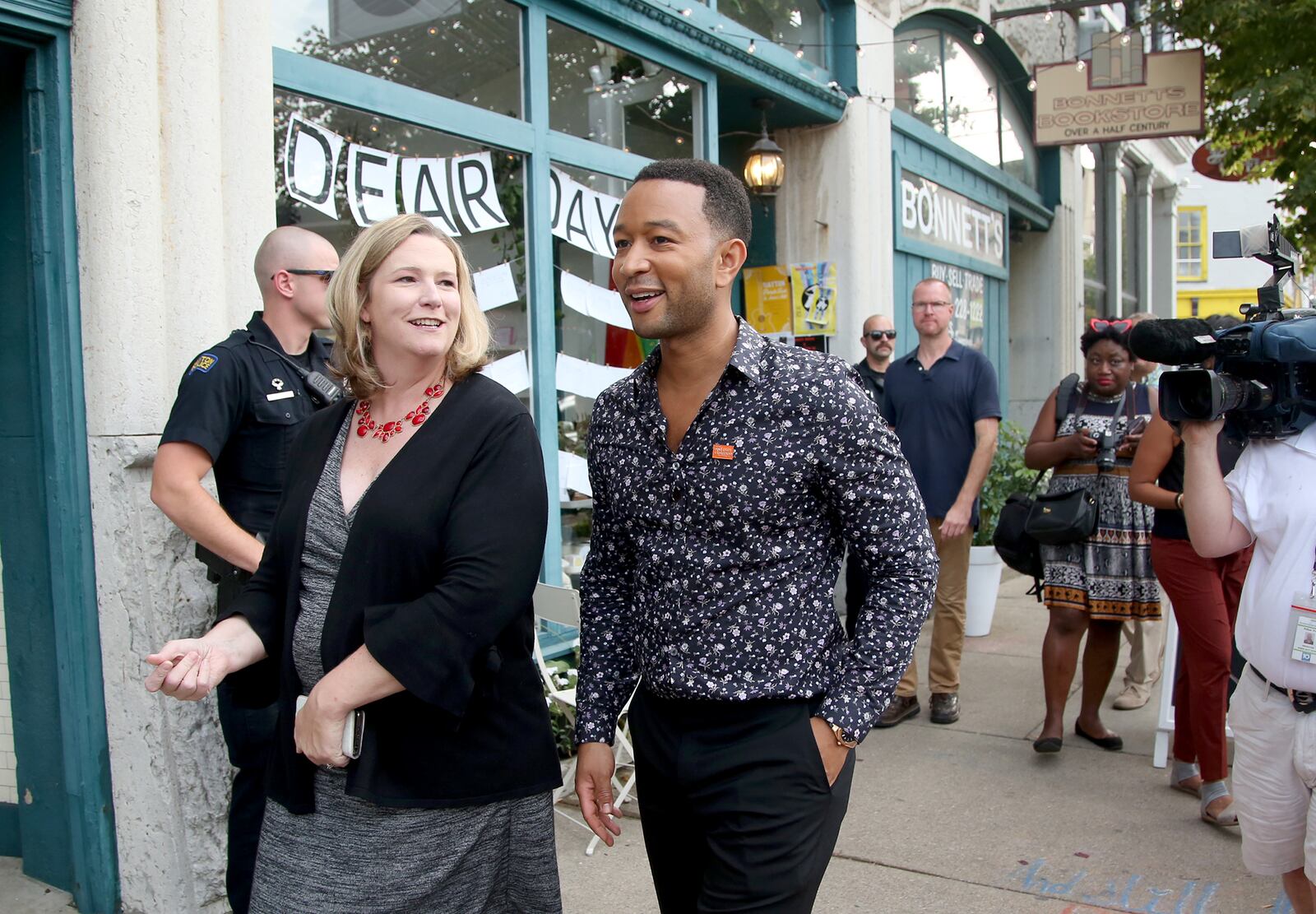 John Legend made a surprise visit to the Oregon District Sunday evening with Dayton Mayor Nan Whaley to show support in the aftermath of the mass shooting Sunday, Aug. 4. He stopped by a number of stores to shop including Heart Mercantile, Brim on Fifth, Puff Apothecary and Beck + Call. LISA POWELL / STAFF