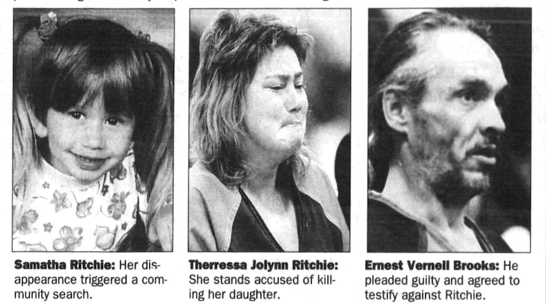 Therressa Jolynn Ritchie created one of the region’s largest media frenzies when she falsely reported her daughter missing in 1995. Ritchie was convicted in 1996 of killing her 4-year-old daughter Samantha. DAYTON DAILY NEWS ARCHIVES