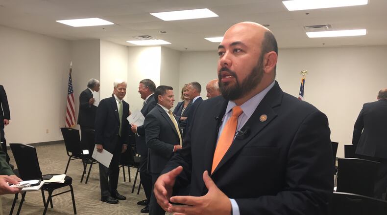 House Speaker Cliff Rosenberger, R-Clarksville, at a press conference Friday at Wright-Patterson Air Force Base. CHUCK HAMLIN/STAFF