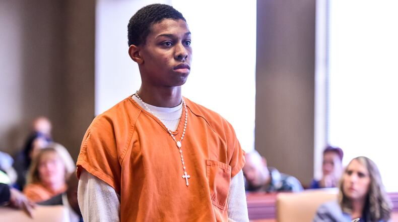 Kameron Tunstall, charged with shooting death of Jaraius Gilbert, appeared for a pretrial hearing in Judge Charles Pater’s courtroom in Butler County Common Pleas Court Tuesday, Oct. 16 in Hamilton. On Tuesay a trial date was set for Tunstall. NICK GRAHAM/STAFF