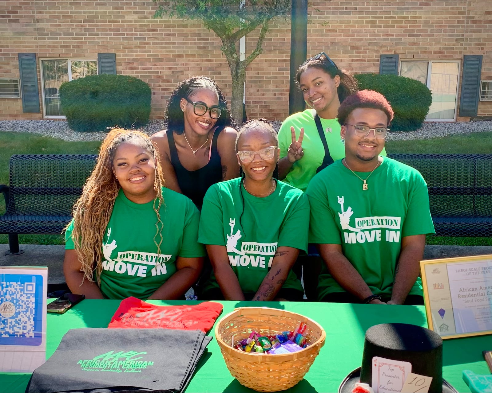 Student volunteers with Wright State's African American Residential Caucus, one of the organizations welcoming students to campus, Monday, Aug. 18, 2025. LONDON BISHOP/STAFF