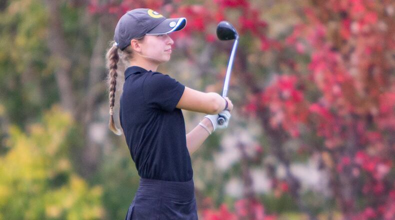 Centerville senior Morgan Rodgers shot a 1-over par 72 Wednesday at the Division I district tournament to lead the Elks to the team championship and back to the state tournament. CONTRIBUTED/Jeff Gilbert