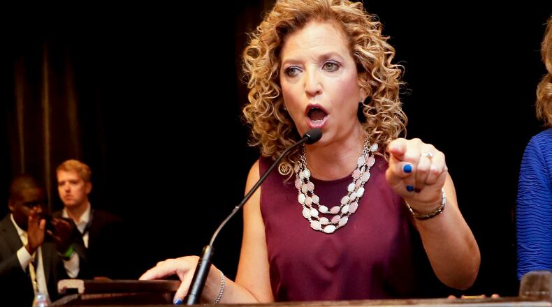 DNC Chairwoman, Debbie Wasserman Schultz, D-Fla., speaks during a Florida delegation breakfast, Monday, July 25, 2016, in Philadelphia, during the first day of the Democratic National Convention. (AP Photo/Matt Slocum)