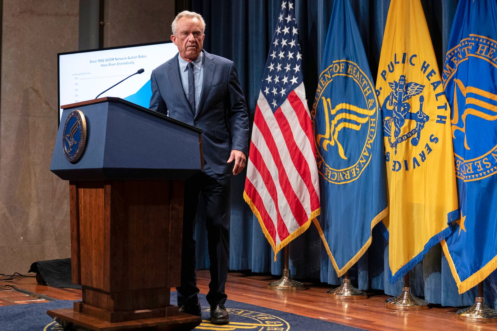 Health and Human Services Secretary Robert F. Kennedy Jr. speaks during a news conference on the Autism report by the CDC at the Hubert Humphrey Building Auditorium in Washington, Wednesday, April 16, 2025. (AP Photo/Jose Luis Magana)