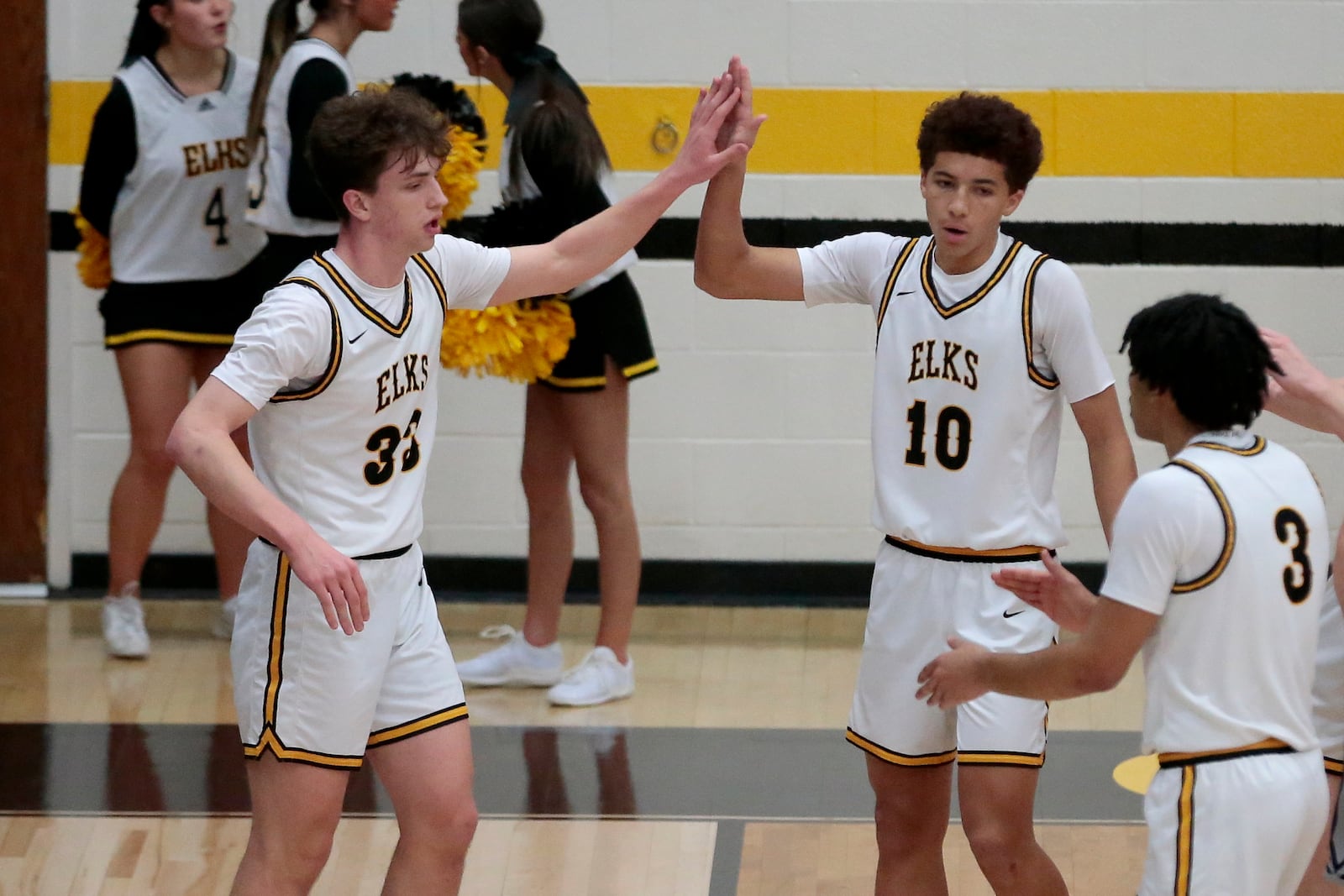 Centerville juniors Spencer Maxwell and Myles Houston celebrate a call together. Centerville defeated Fairmont 50-49 on Thursday, Jan. 22, 2026, at Centerville High School. STEVEN WRIGHT / STAFF