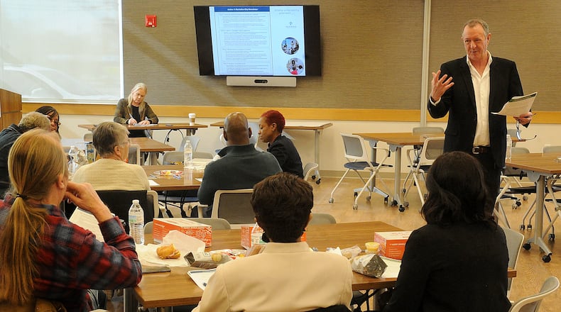 Future iQ CEO David Beurle speaks Monday about the company's collaboration with the city of Trotwood in a meeting held at the Goodwill Easterseals West Campus. MARSHALL GORBY\STAFF