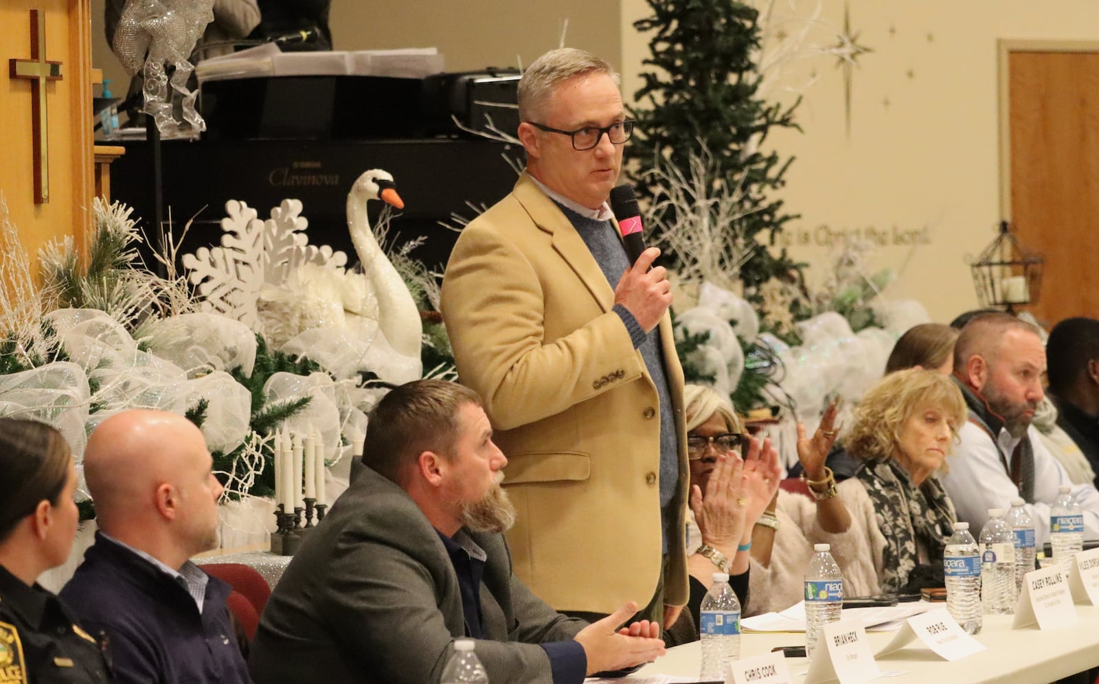 Springfield Mayor Rob Rue speaks during a town hall meeting on expected immigration enforcement in the city at St. John Missionary Baptist Church Thursday, Dec. 4, 2025. JESSICA OROZCO/STAFF