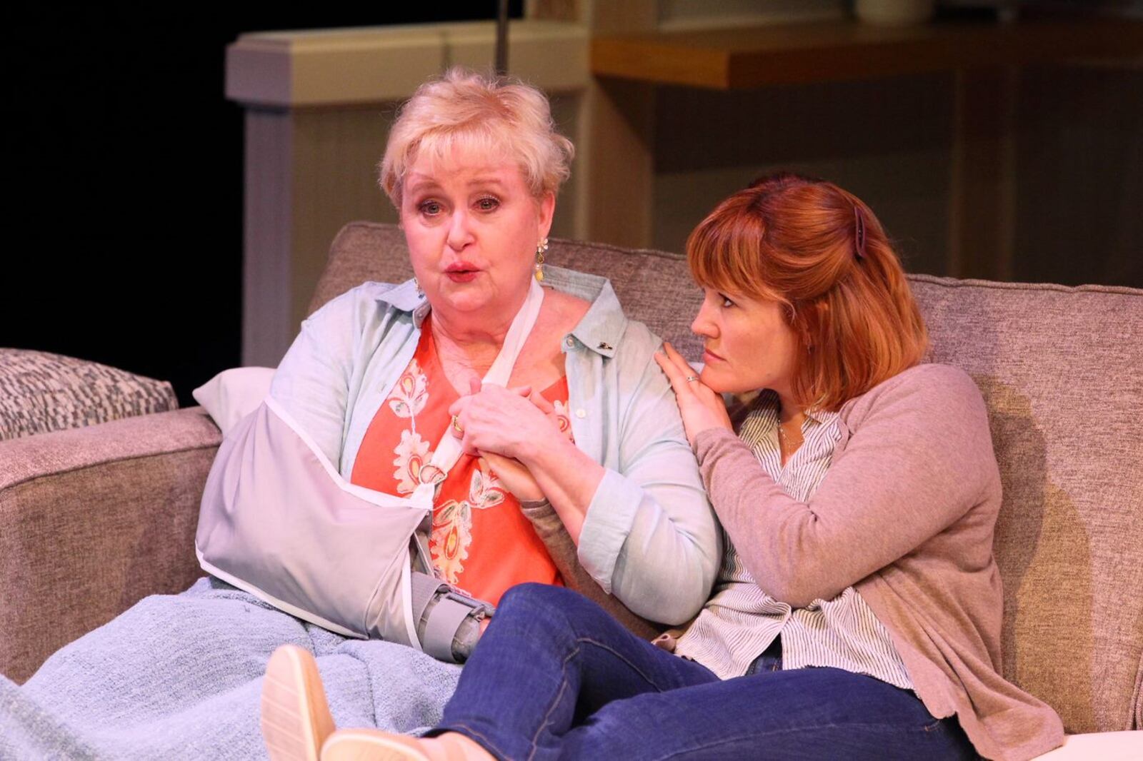 In this poignant scene from "Indigo," Sally Mayes (left as Elaine) performs "Before I Forget" opposite Kristin Stokes (Beverly). PHOTO BY SCOTT J. KIMMINS