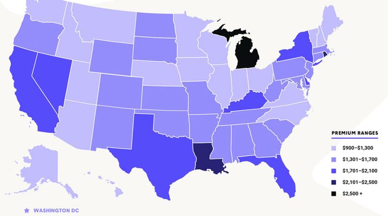 Auto insurance rates across the U.S. are higher than they ve ever been up 23 percent since 2011 with an average annual cost of $1,470, according to The Zebra. Contributed graphic