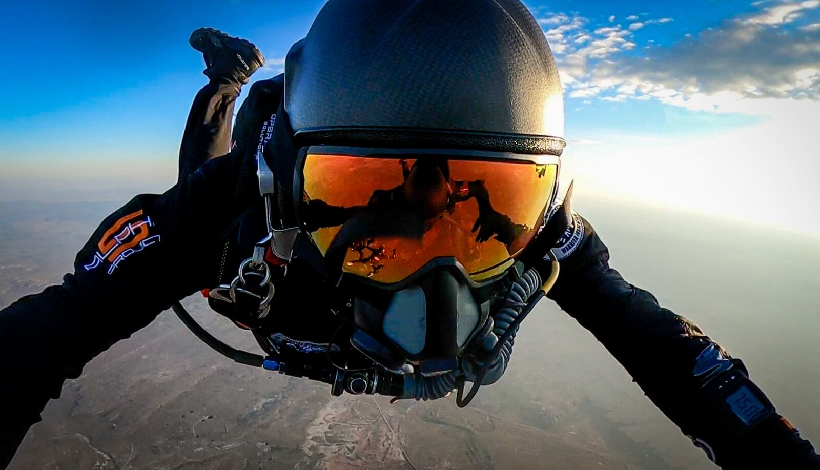 Larry Connor freefalling from 38,000 feet during a world record jump. CMSgt. Photo by Brandon Daugherty/CONTRIBUTED