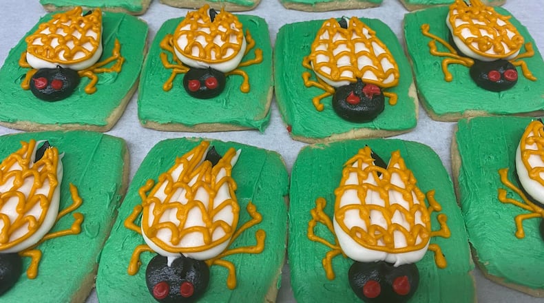 Ashley’s Pastry Shop in Oakwood is selling their own, bug-free, butter with butter cream frosting cicadas cookies.