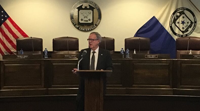 Centerville Mayor Brooks Compton delivered the annual State of the City address Monday night prior to city council’s meeting.