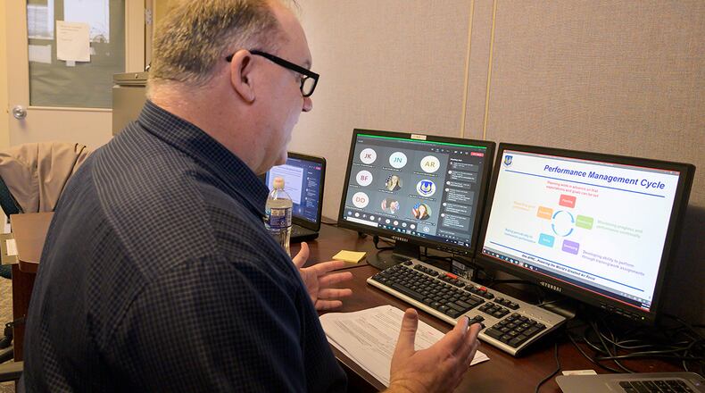 Robert Martin, employee-management relations specialist at the 88th Force Support Squadron’s Civilian Personnel Office, teaches a portion of the Air Force Materiel Command Supervisor Development Course remotely from the Wright-Patterson Air Force Base Education Center on Jan. 14. U.S. AIR FORCE PHOTO/R.J. ORIEZ