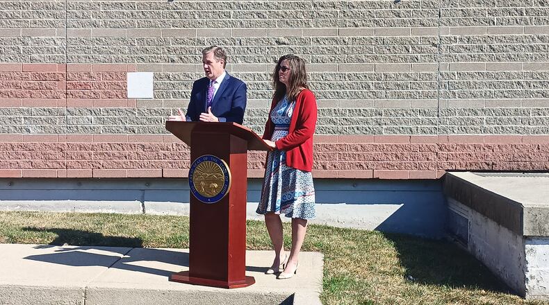 U.S. Rep. Mike Turner (R-Dayton) speaks at a press conference with Tracey Waller, WIC program senior manager at Public Health - Dayton & Montgomery County on Thursday, Aug. 18, 2022. Turner discusses his proposed bill, Improving Newborn Formula Access for a Nutritious Tomorrow (INFANT) Act, which would prohibit states from contracting over 70% of their Special Supplemental Nutrition Program for WIC Program. SAMANTHA WILDOW\STAFF
