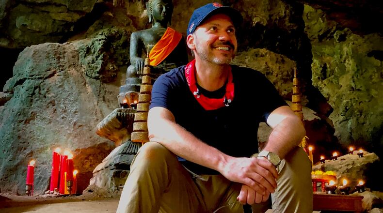 Alter High School graduate Stephen Scaia, co-creator of the Paramount+ series, “Blood & Treasure,” inside the Cave Temple on location in Krabi, Thailand.